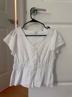 White Button-Front Peplum Top